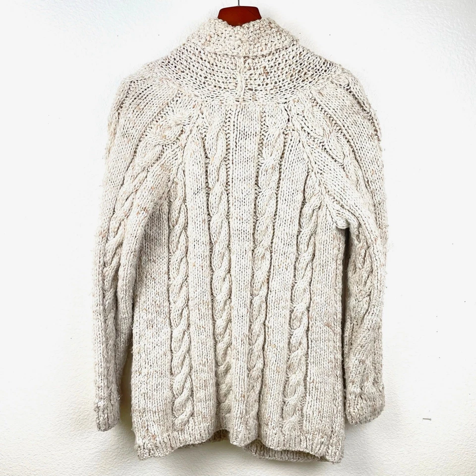 Cárdigan hecho a mano para mujer talla L lana de gran tamaño pescador grueso tejido con cable abuelo Foto 3 de 4