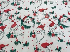 VTG CHRISTMAS WRAPPING PAPER GIFT WRAP ADORABLE SANTA FACE & CANDLE NO CREASES