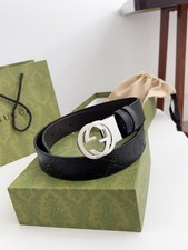 GG Black Leather Interlocking G Buckle Belt Size 90 - 3,7cm