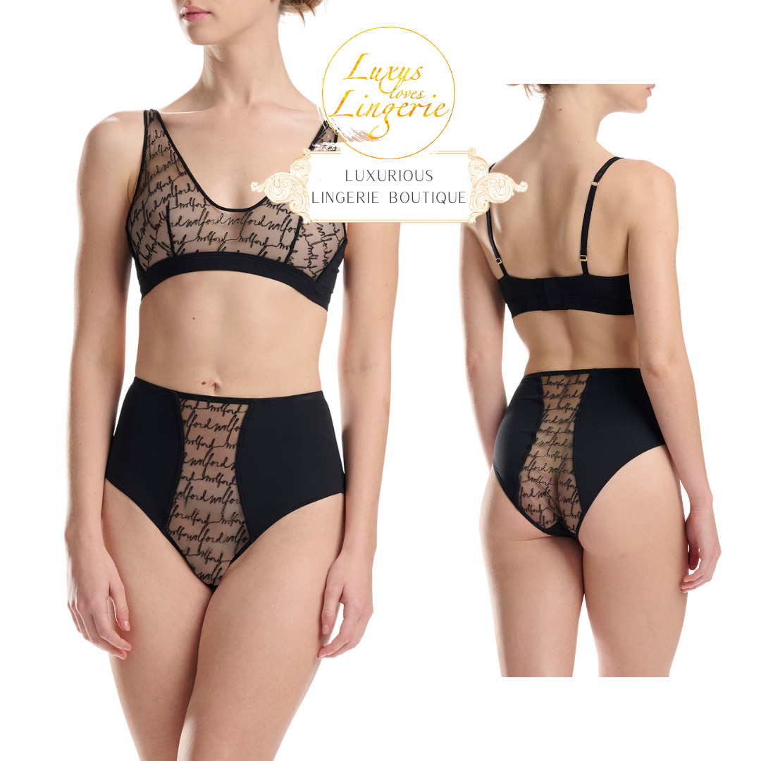 Logo Obsessed High Brief by Wolford M Black Slip with Tulle Design
