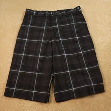 Nike Golf Shorts Youth Boys Size 30 Medium M Gray Plaid Flat Front Dri-fit