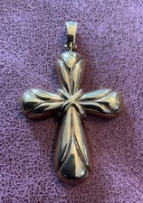 Large 14K Yellow Gold Puffy Cross Pendant, Statement Piece, 1.25  x1.5  , 3.5 gram