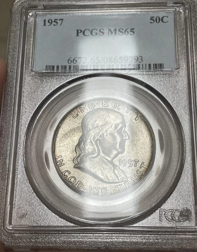 MS65 1957 Silver Franklin Half Dollar PCGS MS65 Rev Lightly Toned