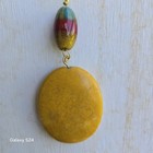 Ceramic Yellow Oval Pendant Charm Necklace on Cord with Multicolor Bead Drop — photo 2