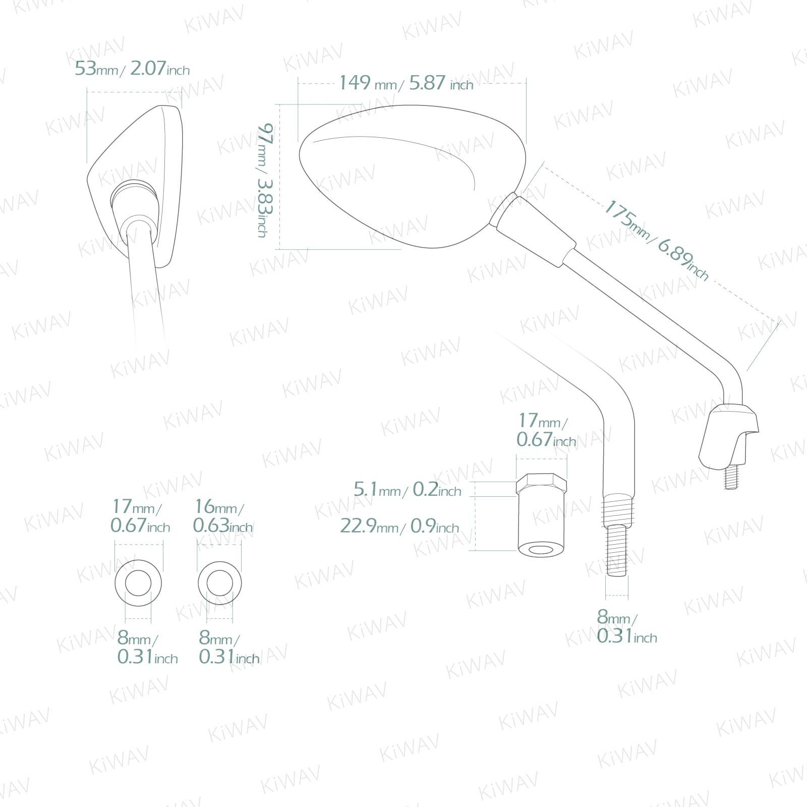 KiWAV Aftermarket Mirror RIGHT HAND fits Sprint 125 150 4T 3V IE (14'-15')