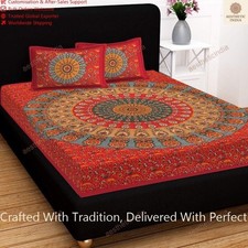New Indian Jaipuri Printed Queen Size Bed Sheet With 2 Pillow Covers
