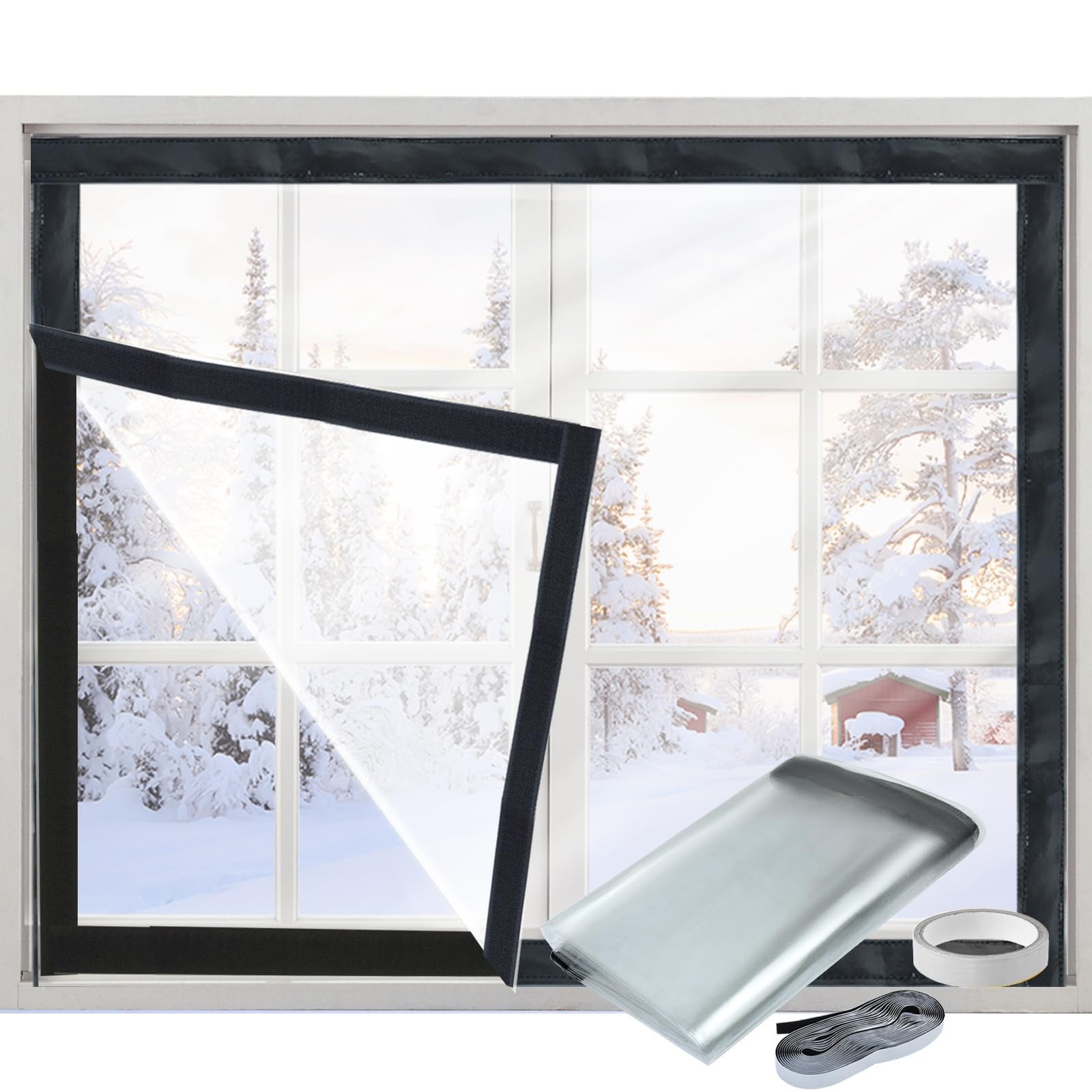 Window Insulation Kit for Winter Adjustable Plastic 48'' x 63'', Transparent