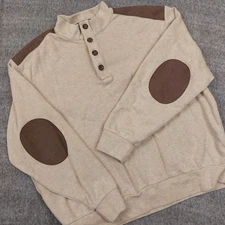 Daniel Cremieux Mens XL 1/4 Button Sweater Tan With Brown Elbow Patch Casual
