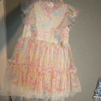 Girls Floral Fit & Flare Dress Size 4 Knee Length Tulle Ruffle Cap Sleeve