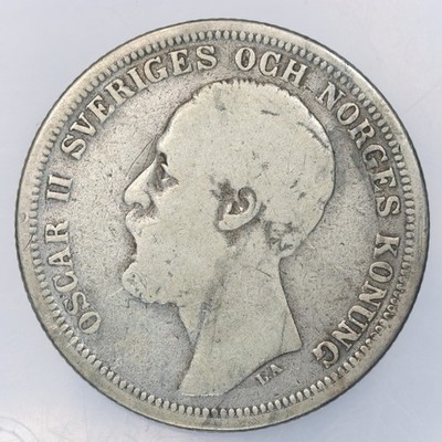 1880 Sweden King Oscar II Silver 2 Kronor