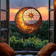 Celestial Moon and Sun Suncatcher, Astrology Window Art stained glass decor