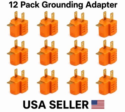 12 Pack 3-Prong to 2-Prong Grounding Adapter Orange Electrical Outlet Plug