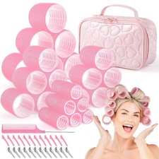 4 Sizes Hair Rollers with Makeup Bag - Pink Curlers for Long  Short Hair, Gifts