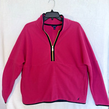 Nautica Women's Small Fleece Quater-zip Pullover Vibrant Pink with gold zipper