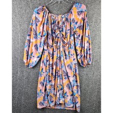 Unbranded Dress Womens XL Fit & Flare Pink Tropical Ruched Tie Front EUC