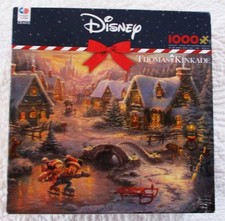 Thomas Kinkade DISNEY Mickey Minnie Mouse Christmas Holiday Puzzle 1000 Piece