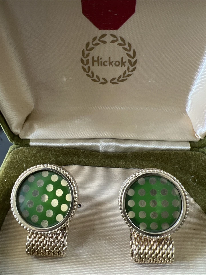 Hickok винтажные запонки зеленый с золотой горошек с оригинальной коробкой - Изображение 3 из 3