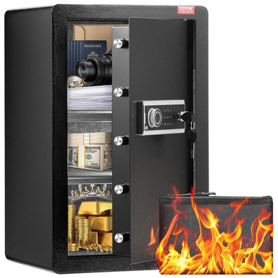 Fireproof Safe Box with Key Lock & LED Light for Documents & Valuables