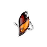 Cavill Bernsteinring 1,57Ct Silber 925 Sterlingsilber Blatt Design