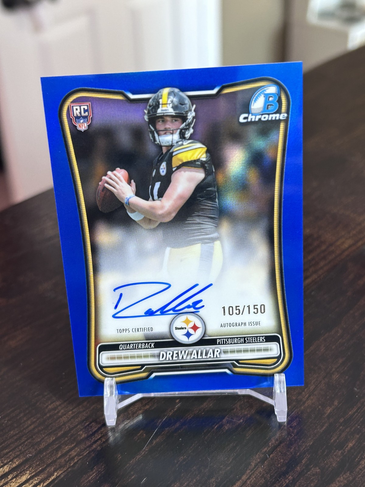 2026 Bowman Football Drew Allar Rookie True Blue Refractor On-Card Auto /150