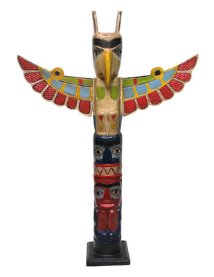 40'' Extra Large Tall 3 Foot Tall Northwest Coast Style Wooden Eagle Fish Totem