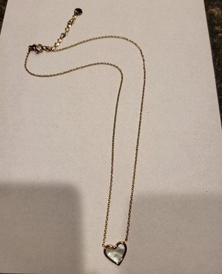 The Eve Mother of Pearl Heart Pendant Gold Tone 16in Adjustable Necklace