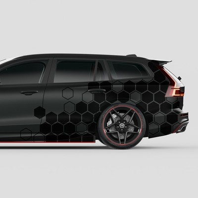 Auto Waben Aufkleber Set ''Schwarz Glanz'' Hexagon Honeycomb Folie Dekor KX078-01