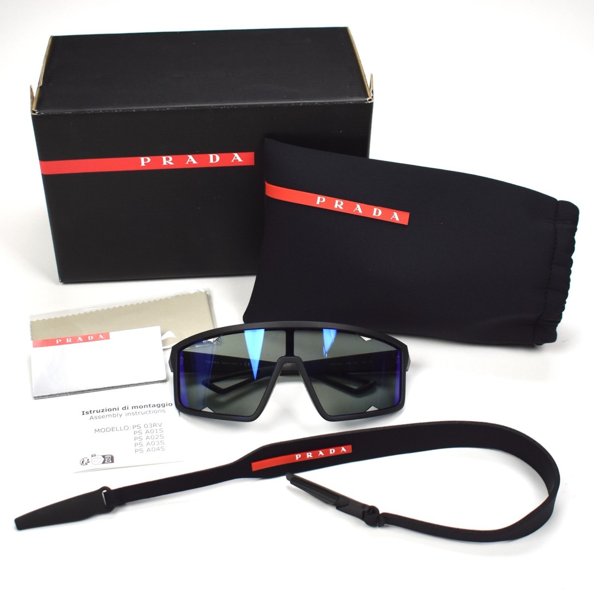 NWT $660 PRADA Linea Rossa PS A03S Sunglasses w/ Strap Mens Black