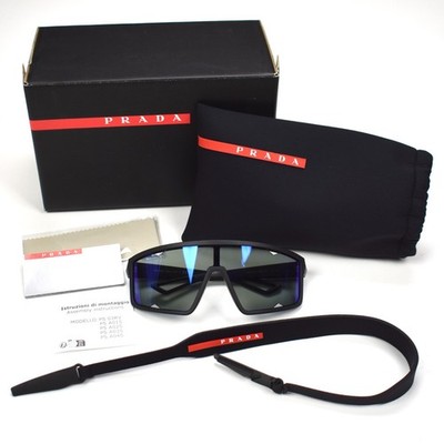 NWT $660 PRADA Linea Rossa PS A03S Sunglasses w/ Strap Mens Black Blue AUTHENTIC