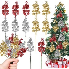 10/20Pcs Christmas Glitter Berries Stems DIY Xmas Tree Home Party Decor