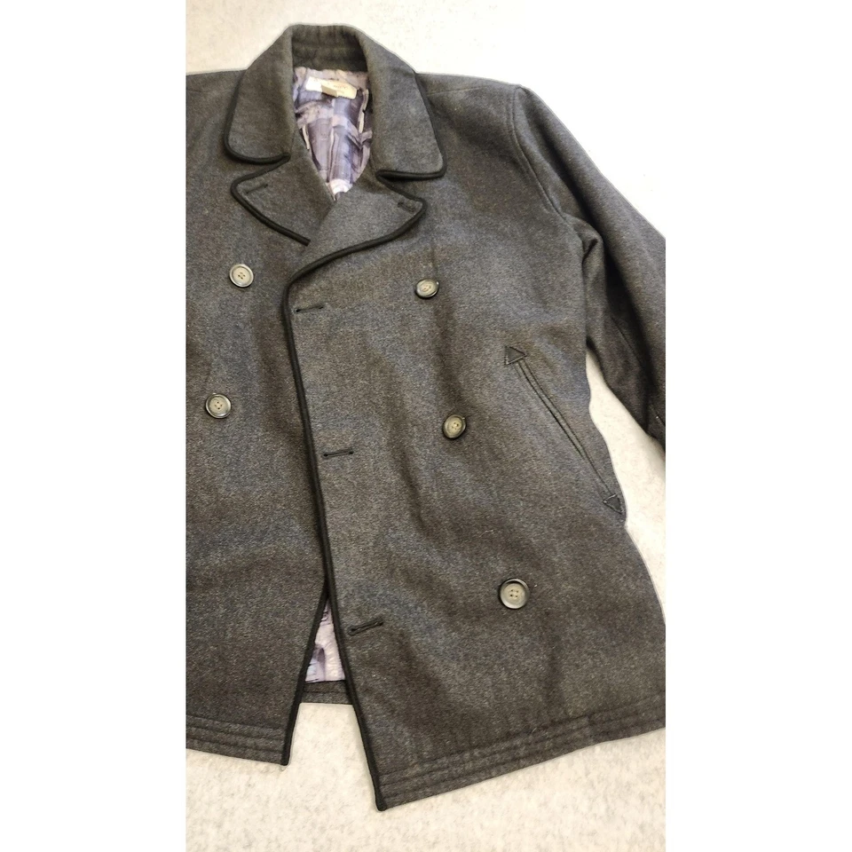 Original Penguin Jacket Mens Medium Charcoal Wool Blend Double Breasted Peacoat - Image 3 of 4