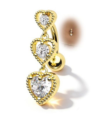 Triple Heart Dangle Belly Button Rings - 14G Reverse Navel Rings Dangly Cute ...