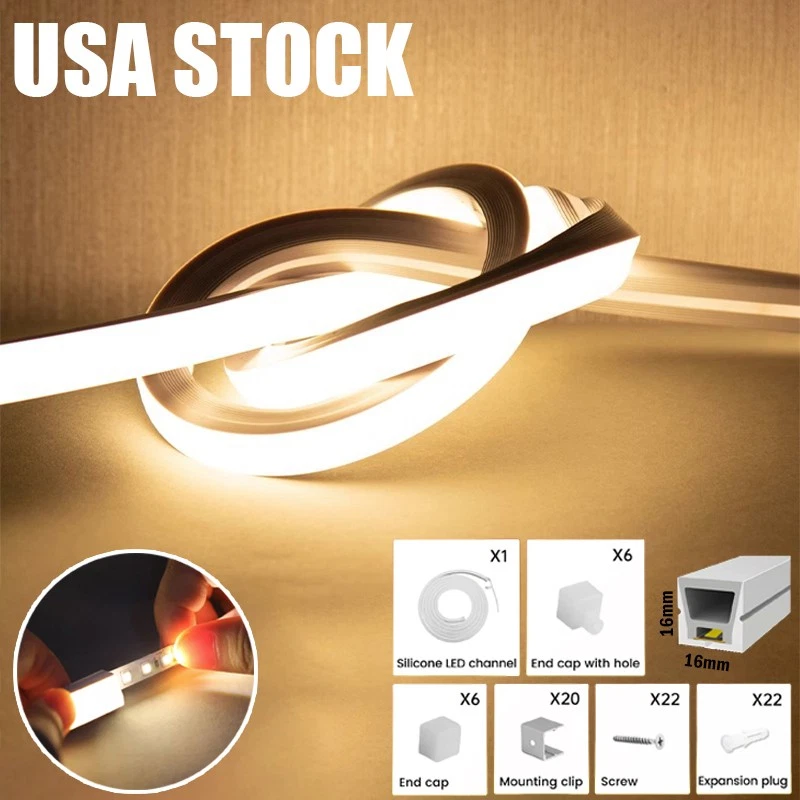 24V 3000K LED Neon Rope Light Strip 16.4ft Waterproof Indoor Outdoor Room Decor