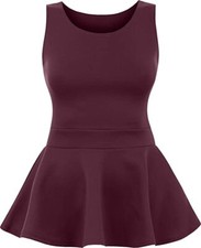 Womens Christmas Special Plain Peplum TOP Sleeveless Skater Frill Peplum Flared 