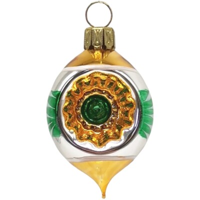 Retro Mini Reflexolive Ø 4cm / 5,5cm silber / grün / gold, Lauschaer Glaskunst, 