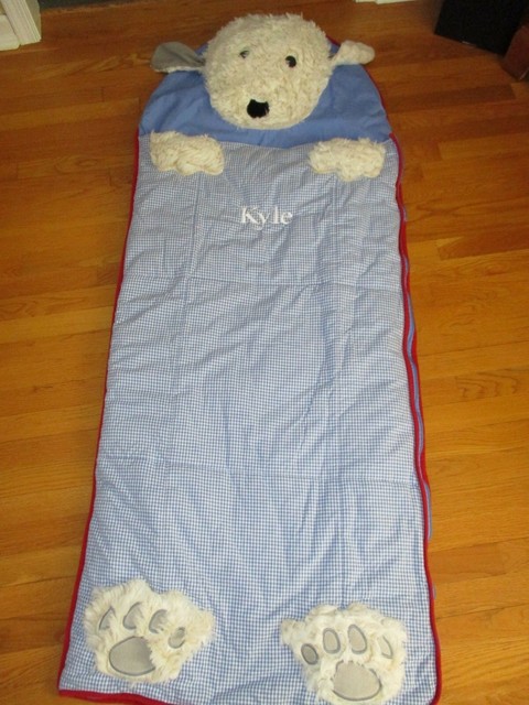 Pottery Barn Kids Blue Gingham Shaggy Puppy Dog Sleeping Bag