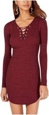 Planet Gold Women's Windsor Wine Long Sleeve Short Sweater Dress Size Medium