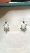 68A- .60ct- 7x5mm White Synthetic Lab Created Opals in Studded Turtle Earrings