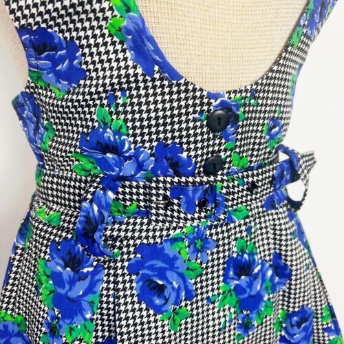 DEADSTOCK 80s 90s Vintage Rose Houndstooth Romper Shortalls Playsuit Play Suit M - Picture 2 of 10