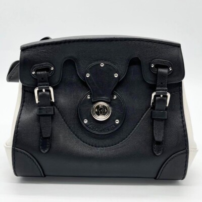 RALPH LAUREN PURPLE LABEL Ricky Leatehr Shoulder Bag Black White