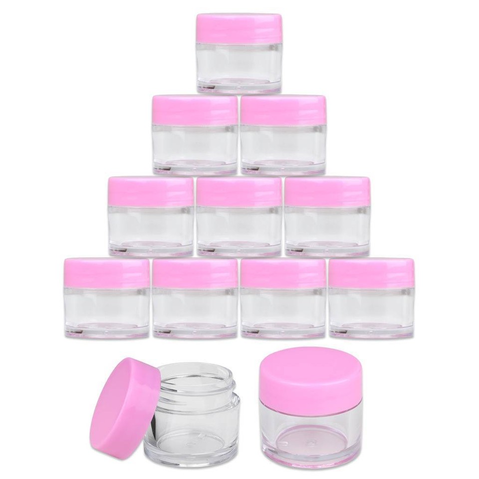 Beauticom® (12 PCS) 7G/7ML Clear Plastic Refillable Jars with Pink Lids ...