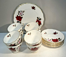 Colclough Amoretta Vintage Bone China Tea and cake Set White Red Roses Flowers
