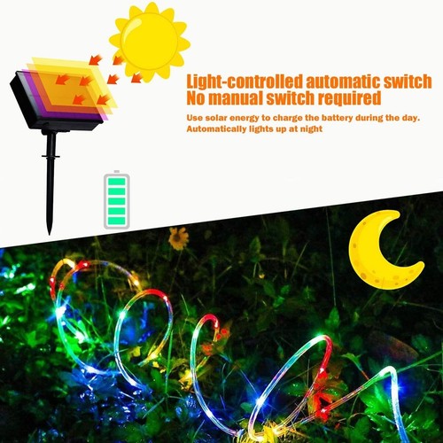 Solar LED Rope Tube Fairy String Lights Strip Waterproof Outdoor Garden Patio US - Picture 4 of 32