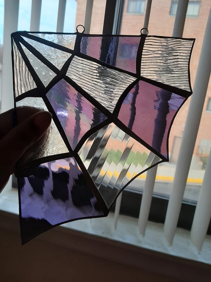 Vitral púrpura tela de araña decoración del hogar halloween boho rústico gótico vintage Foto 2 de 4