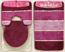 BADGARNITUR 3-TEILIG BADMATTE BADTEPPICH BADVORLEGER 80 x 50cm Dunkel-Rot MIT