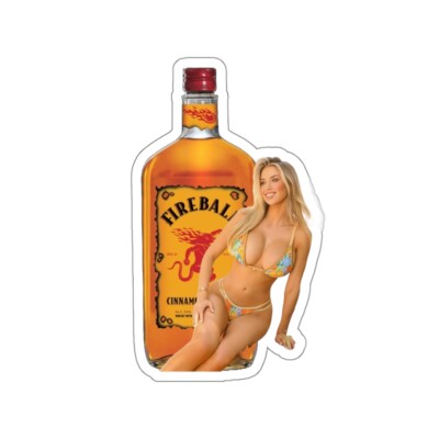 Fireball Liquor Sexy Bust Bikini Pinup Girl Blonde Hottie Kiss Cut Sticker