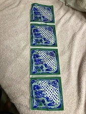 Vintage Frankie Welch Green White Blue Betty Ford Oblong Scarf 33" x 8"