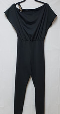 CBR Women  s Black Formal Jumpsuit Sz S Short Sleeve Chain Accent One-Piece NWOT