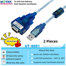 2pcs 4.9FT Translucent USB to RS232 DB9 Serial Converter 9 Pin Adapter Cable