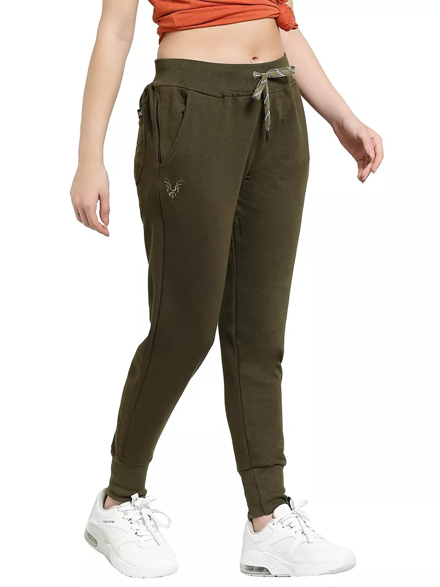 UZARUS Women's Cotton Regular Fit Joggers Track Pants with Zippered Pocket